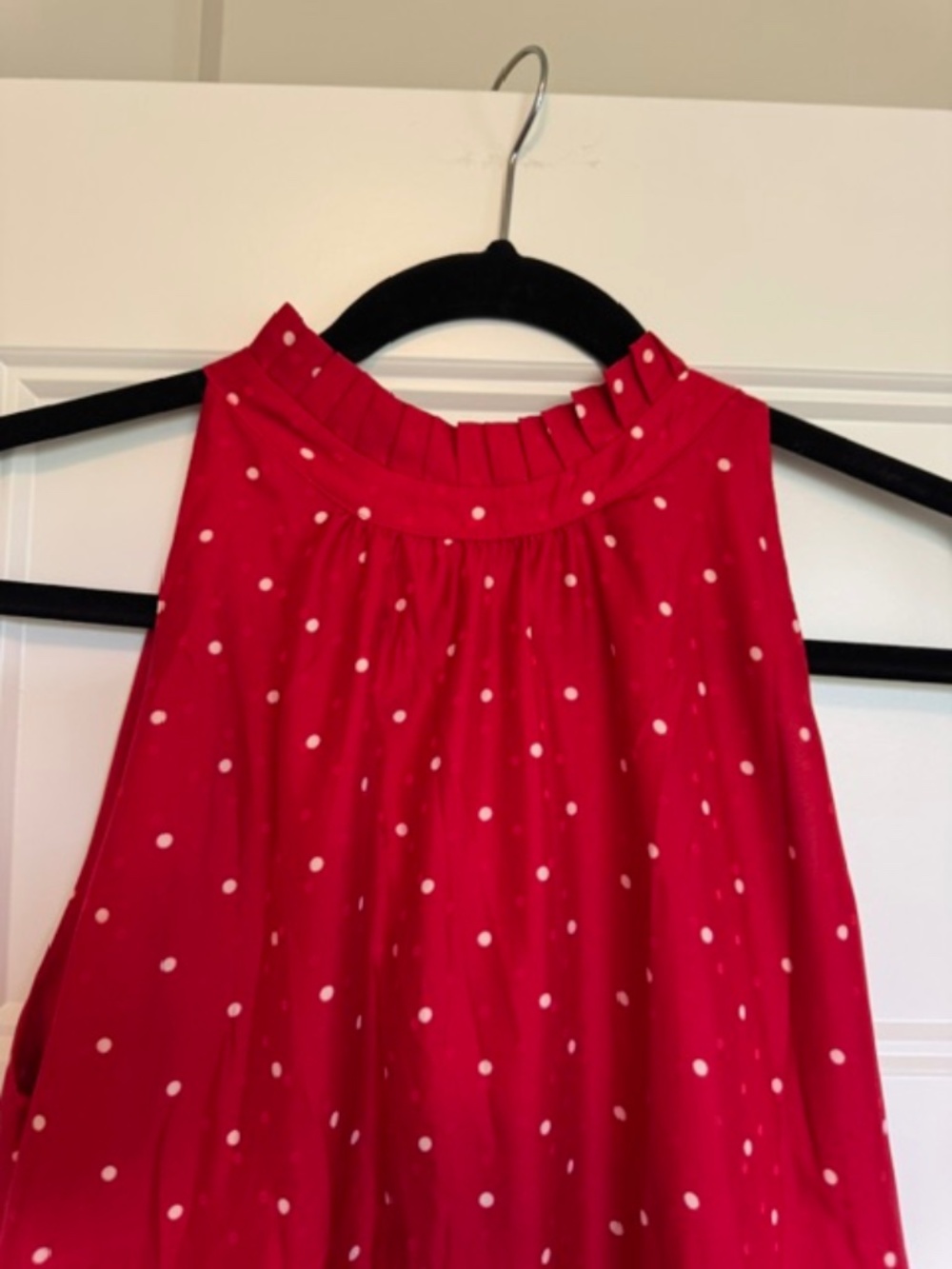 NWT Ann Taylor Red Polka Dot Halter Blouse – Pleated High Neck Top – Size M